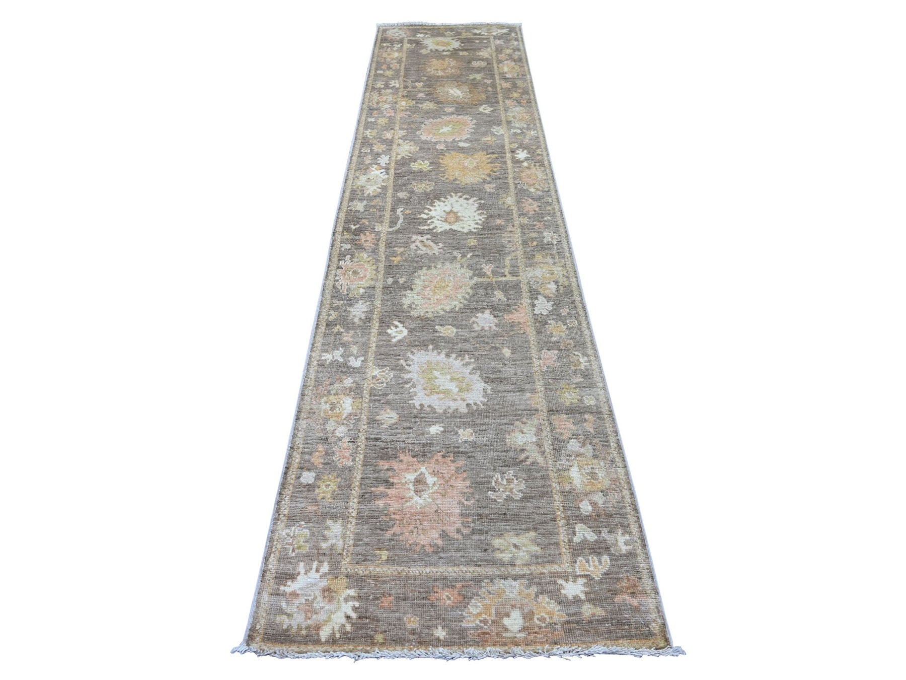 Brown 2'10" x 12'0" Oushak And Peshawar Hand knotted Wool Rug - Sku: O022906