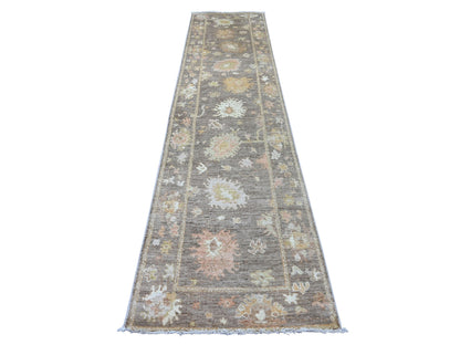 Brown 2'10" x 12'0" Oushak And Peshawar Hand knotted Wool Rug - Sku: O022906