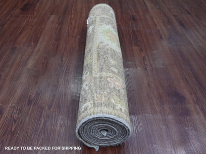 Brown 2'10" x 12'0" Oushak And Peshawar Hand knotted Wool Rug - Sku: O022906