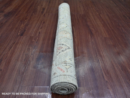 Grey 3'3" x 4'11" Oushak And Peshawar Hand knotted Wool Rug - Sku: O022914