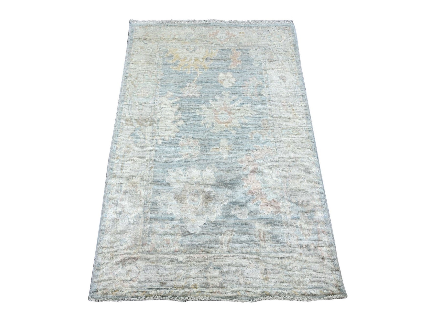 Blue 3'2" x 5'0" Oushak And Peshawar Hand knotted Wool Rug - Sku: O022918
