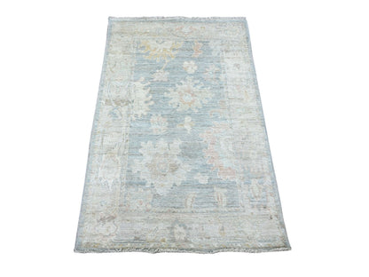 Blue 3'2" x 5'0" Oushak And Peshawar Hand knotted Wool Rug - Sku: O022918