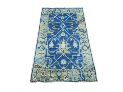 Blue 2'11" x 4'8" Oushak And Peshawar Hand knotted Wool Rug - Sku: O022919