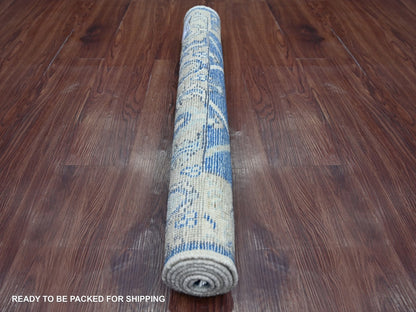 Blue 2'11" x 4'8" Oushak And Peshawar Hand knotted Wool Rug - Sku: O022919