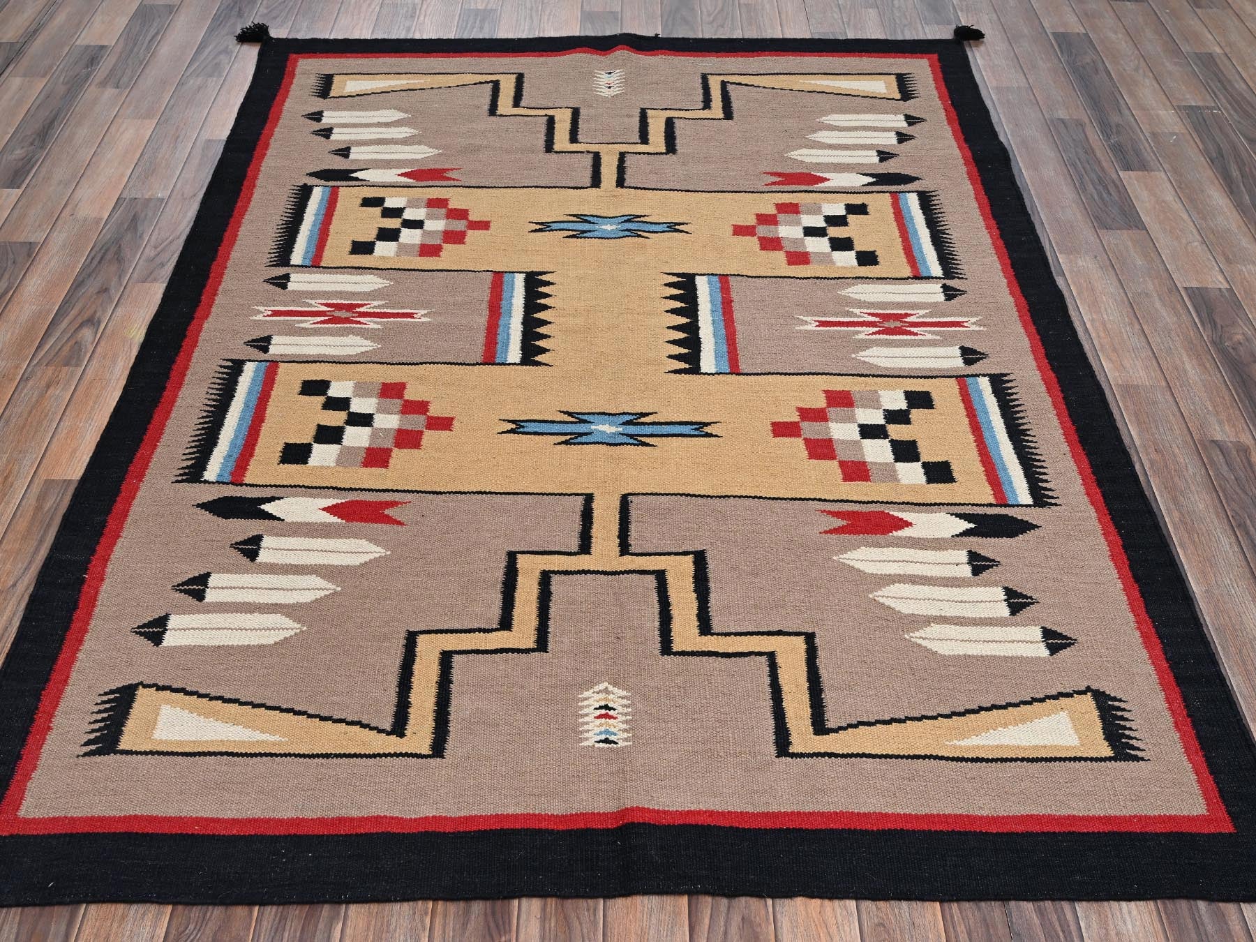 Brown 5'3" x 6'10" Flat Weave Hand woven Wool Rug - Sku: O02291