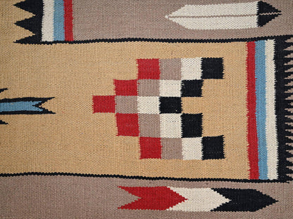 Brown 5'3" x 6'10" Flat Weave Hand woven Wool Rug - Sku: O02291