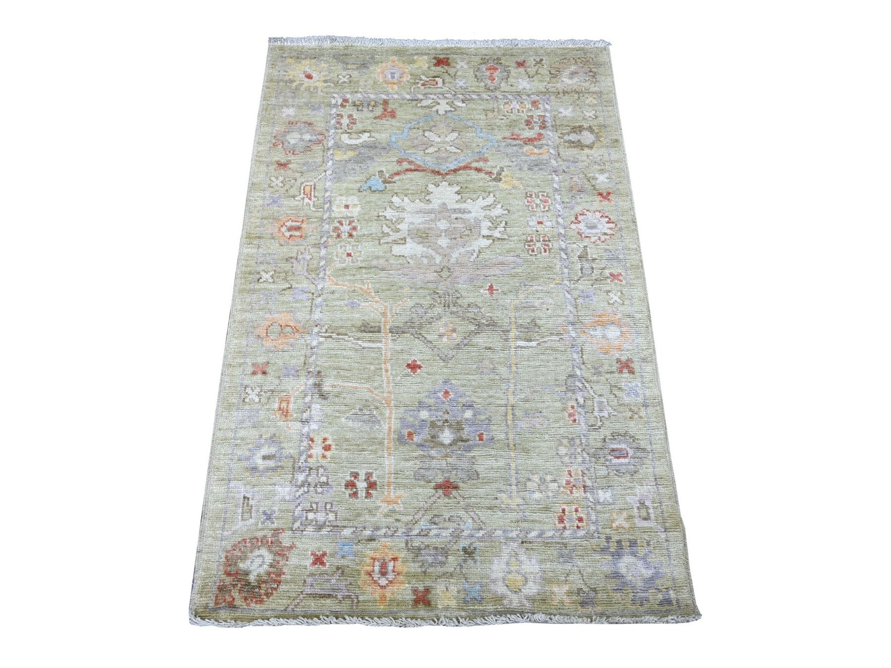 Green 3'2" x 4'11" Oushak And Peshawar Hand knotted Wool Rug - Sku: O022920