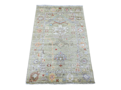 Green 3'2" x 4'11" Oushak And Peshawar Hand knotted Wool Rug - Sku: O022920