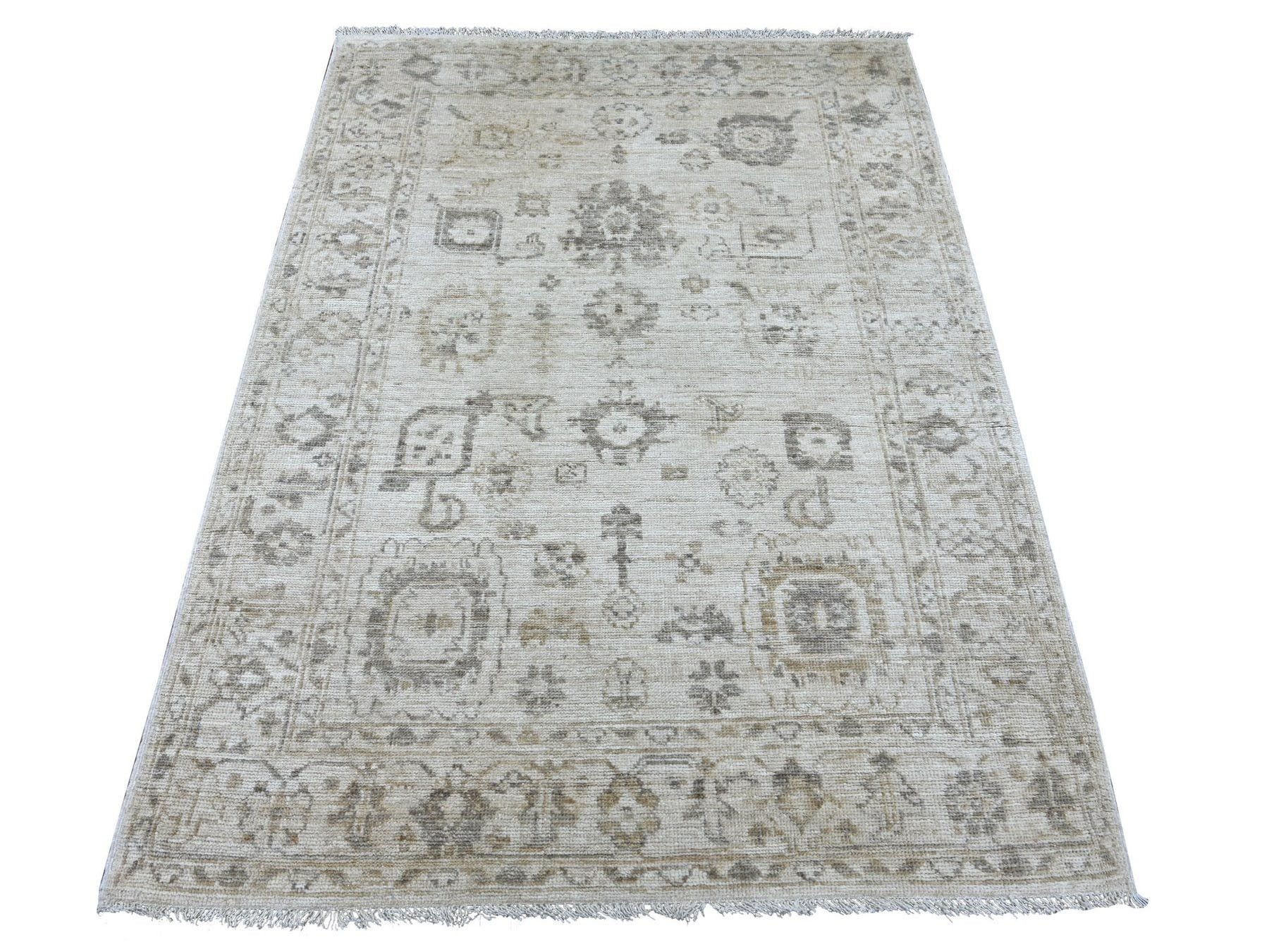 Grey 4'3" x 5'11" Oushak And Peshawar Hand knotted Wool Rug - Sku: O022923