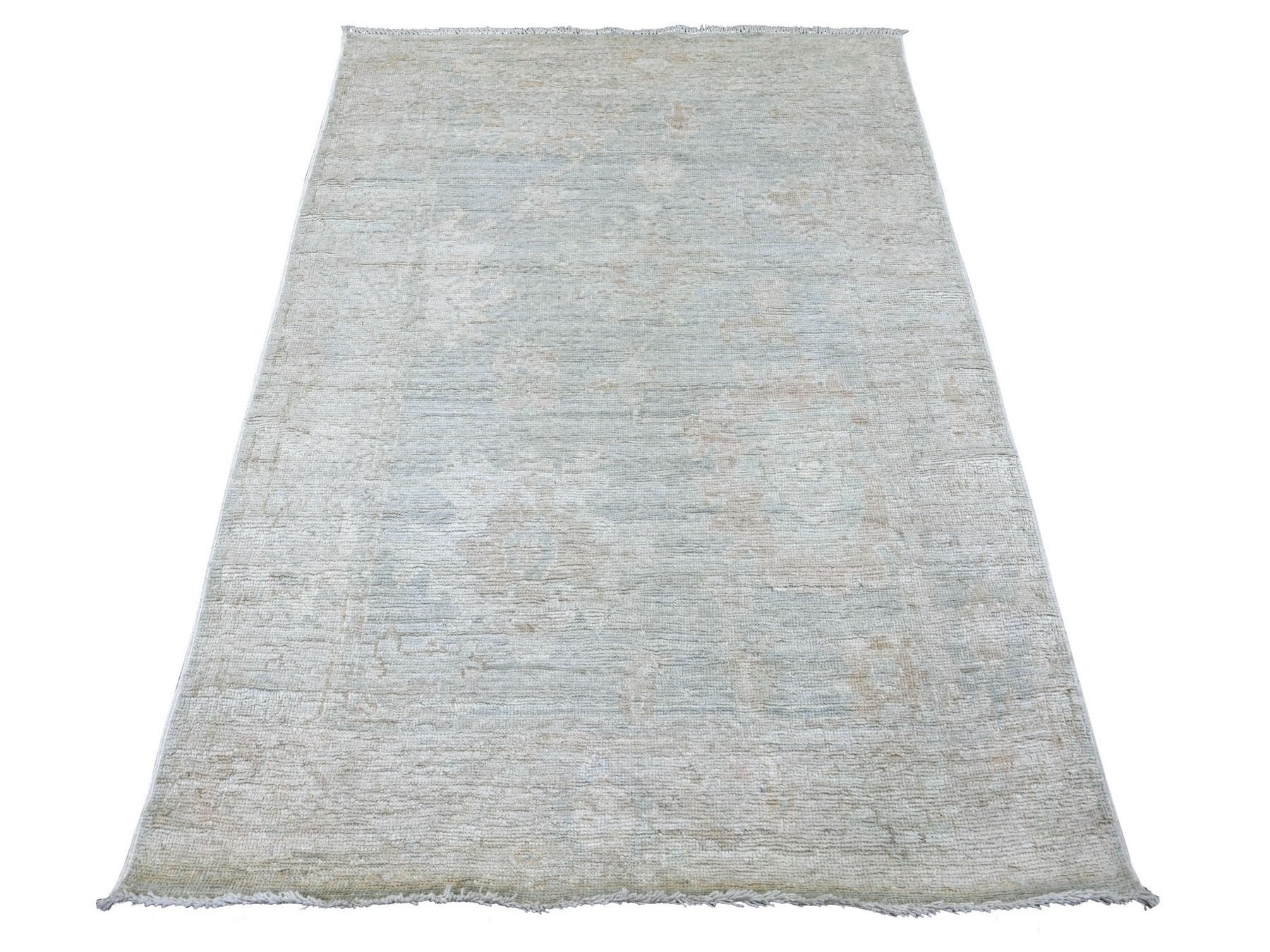 Blue 4'2" x 5'10" Oushak And Peshawar Hand knotted Wool Rug - Sku: O022926