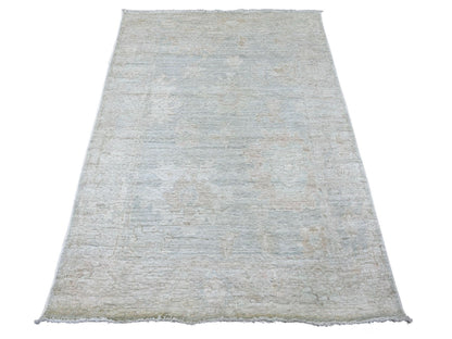 Blue 4'2" x 5'10" Oushak And Peshawar Hand knotted Wool Rug - Sku: O022926