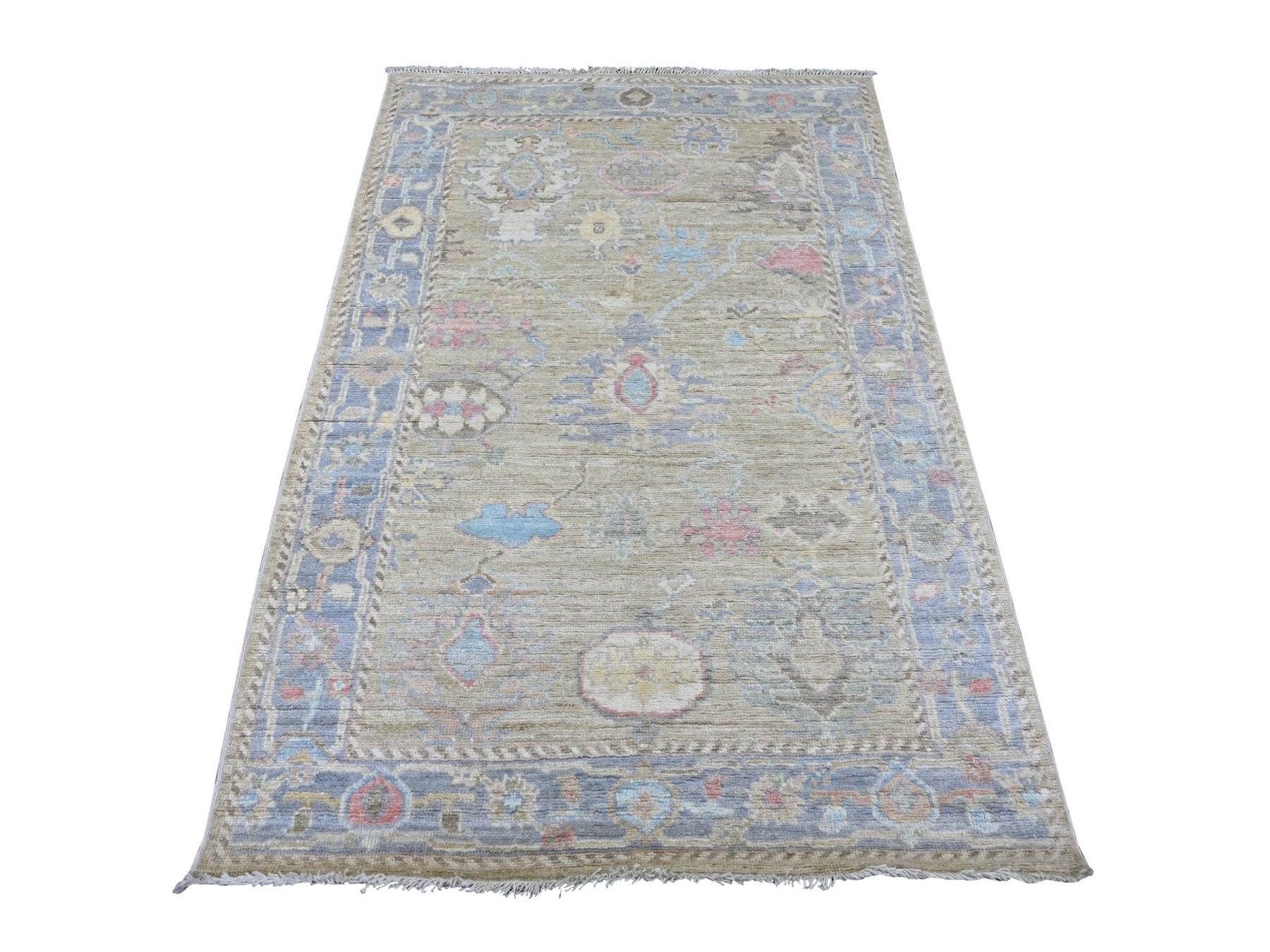 Green 4'1" x 6'1" Oushak And Peshawar Hand knotted Wool Rug - Sku: O022927