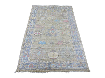 Green 4'1" x 6'1" Oushak And Peshawar Hand knotted Wool Rug - Sku: O022927