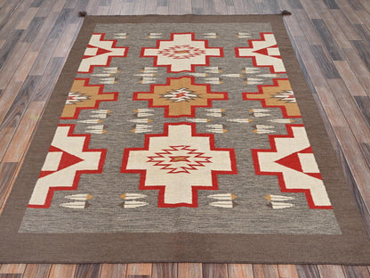 Flat-Weave hand-knotted wool rug in Gray & Brown, 5'1" x 6'11" — SKU O02292 (view 2)