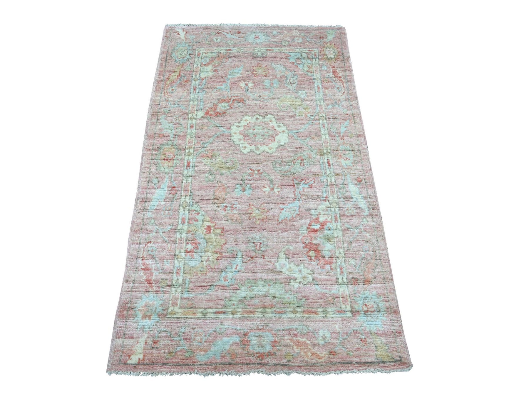 Pink 2'10" x 4'11" Oushak And Peshawar Hand knotted Wool Rug - Sku: O022930