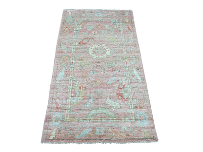 Pink 2'10" x 4'11" Oushak And Peshawar Hand knotted Wool Rug - Sku: O022930