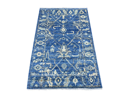 Blue 3'1" x 4'8" Oushak And Peshawar Hand knotted Wool Rug - Sku: O022931