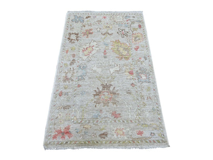 Grey 3'1" x 4'11" Oushak And Peshawar Hand knotted Wool Rug - Sku: O022932
