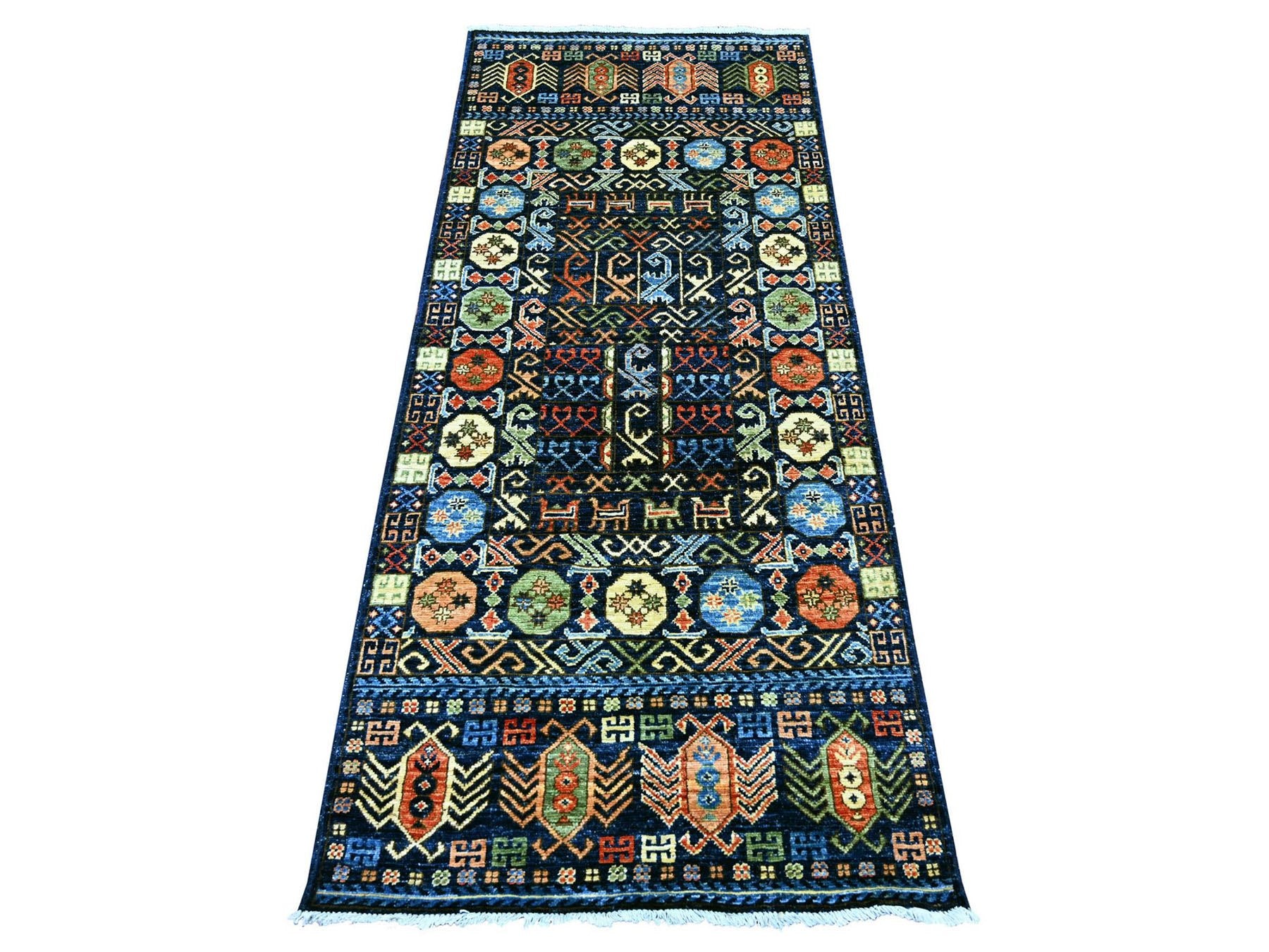 Blue 2'8" x 6'4" Tribal & Geometric Hand knotted Wool Rug - Sku: O022936