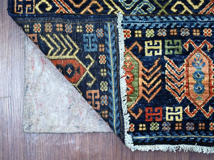 Blue 2'8" x 6'4" Tribal & Geometric Hand knotted Wool Rug - Sku: O022936