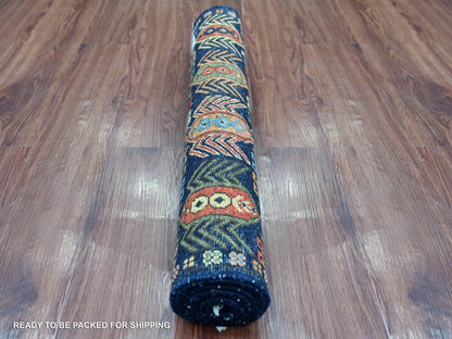 Blue 2'8" x 6'4" Tribal & Geometric Hand knotted Wool Rug - Sku: O022936