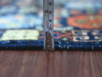 Blue 2'8" x 6'4" Tribal & Geometric Hand knotted Wool Rug - Sku: O022936