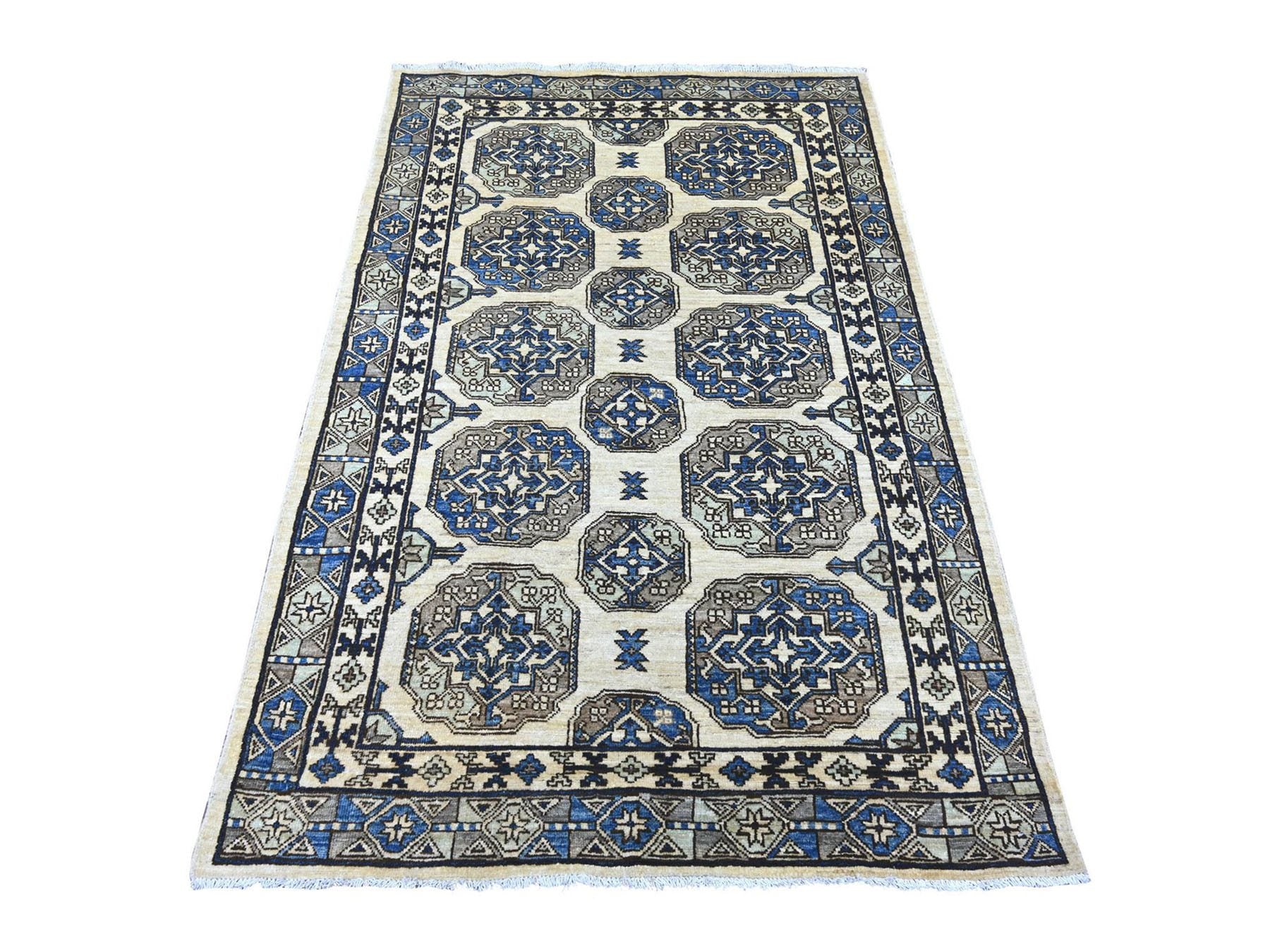 Ivory 3'11" x 5'11" Tribal & Geometric Hand knotted Wool Rug - Sku: O022937