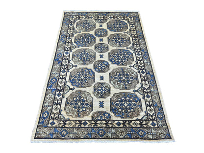 Ivory 3'11" x 5'11" Tribal & Geometric Hand knotted Wool Rug - Sku: O022937