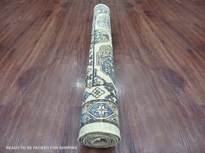 Ersari Tribal & Geometric hand-knotted wool rug in Ivory & Gray, 3'11" x 5'11" — SKU O022937 (view 4)