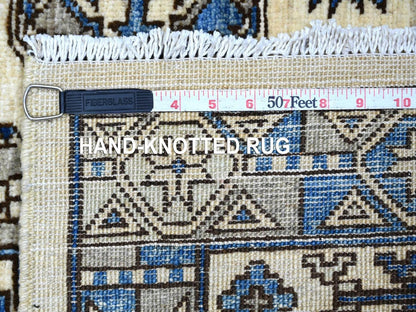 Ersari Tribal & Geometric hand-knotted wool rug in Ivory & Gray, 3'11" x 5'11" — SKU O022937 (view 6)