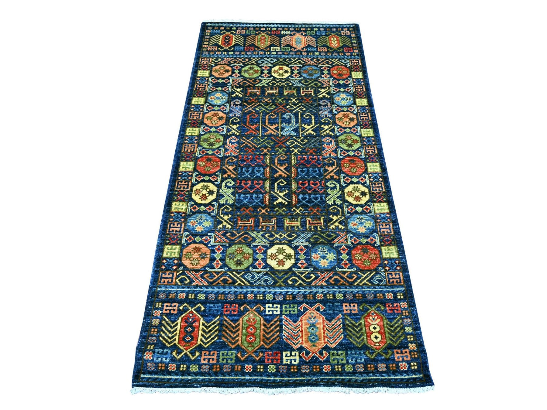 Blue 2'11" x 6'3" Tribal & Geometric Hand knotted Wool Rug - Sku: O022938