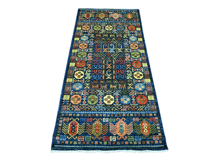 Blue 2'11" x 6'3" Tribal & Geometric Hand knotted Wool Rug - Sku: O022938