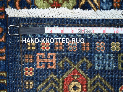 Blue 2'11" x 6'3" Tribal & Geometric Hand knotted Wool Rug - Sku: O022938