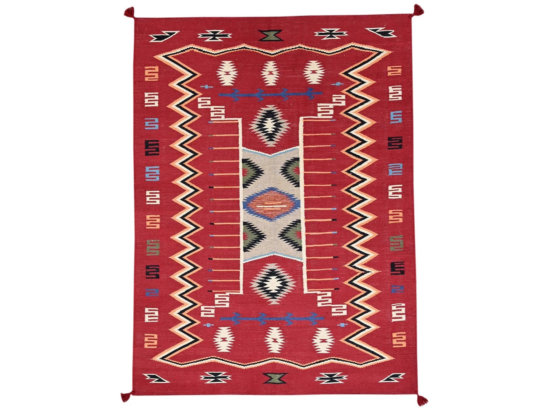 Flat-Weave hand-knotted wool rug in Red, 5'2" x 7' — SKU O02293