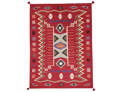 Flat-Weave hand-knotted wool rug in Red, 5'2" x 7' — SKU O02293