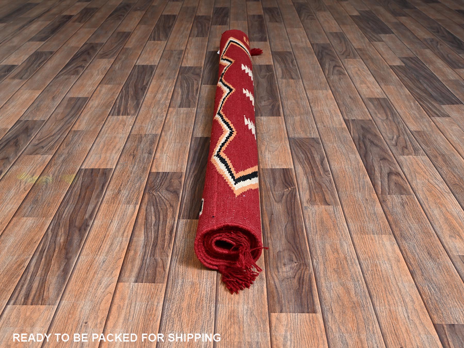 Flat-Weave hand-knotted wool rug in Red, 5'2" x 7' — SKU O02293 (view 6)