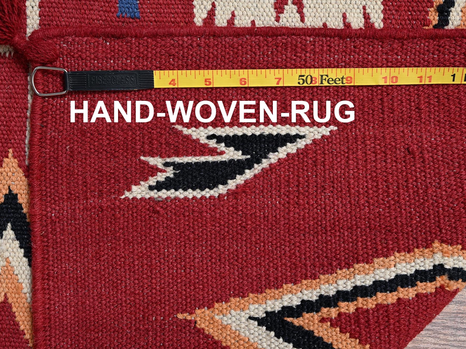 Flat-Weave hand-knotted wool rug in Red, 5'2" x 7' — SKU O02293 (view 7)