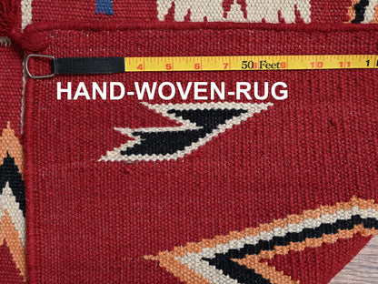 Flat-Weave hand-knotted wool rug in Red, 5'2" x 7' — SKU O02293 (view 7)