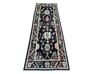Black 2'8" x 7'11" Oushak And Peshawar Hand knotted Wool Rug - Sku: O022940