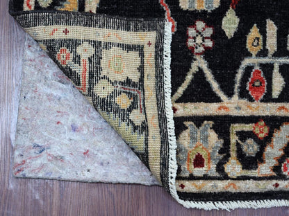 Black 2'8" x 7'11" Oushak And Peshawar Hand knotted Wool Rug - Sku: O022940