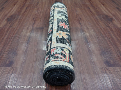 Black 2'8" x 7'11" Oushak And Peshawar Hand knotted Wool Rug - Sku: O022940