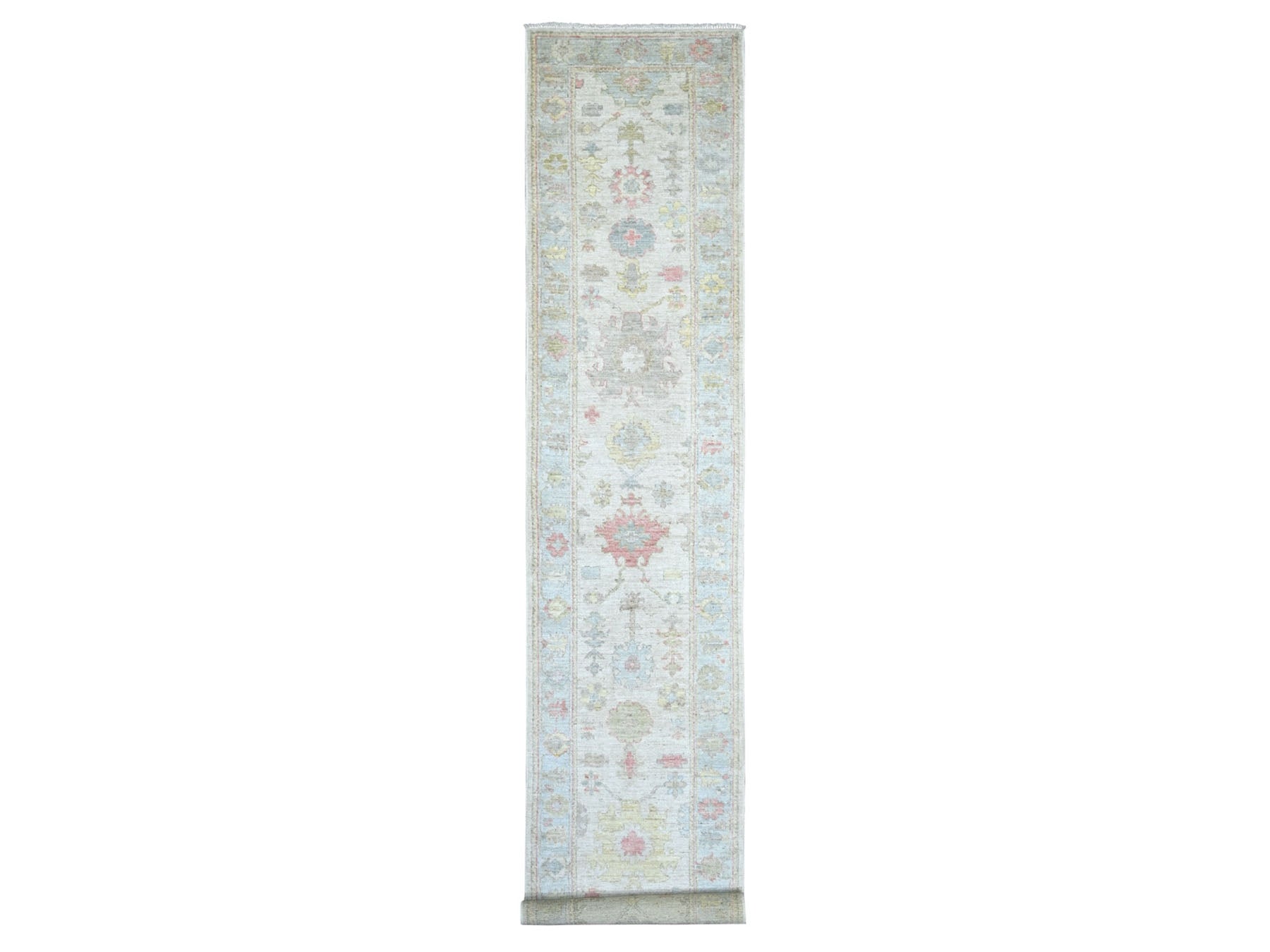 Oushak Oushak hand-knotted wool runner in Gray & Blue, 2'10" x 15'6" — SKU O022941