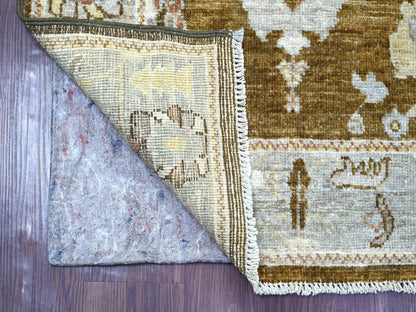 Brown 2'11" x 12'0" Oushak And Peshawar Hand knotted Wool Rug - Sku: O022942