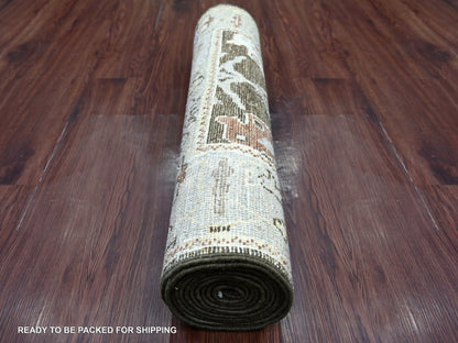 Brown 2'11" x 12'0" Oushak And Peshawar Hand knotted Wool Rug - Sku: O022942