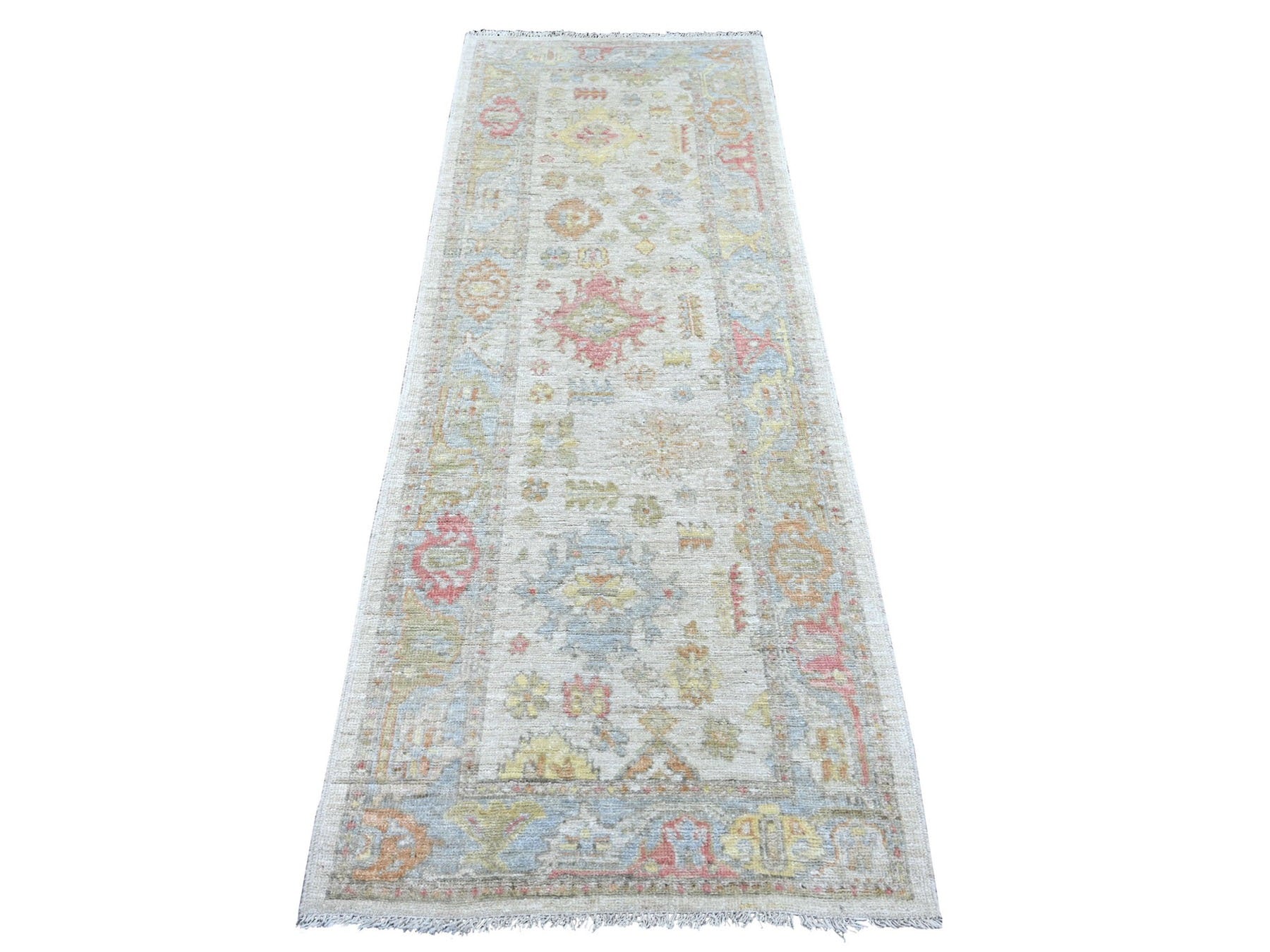 Grey 2'9" x 7'8" Oushak And Peshawar Hand knotted Wool Rug - Sku: O022946