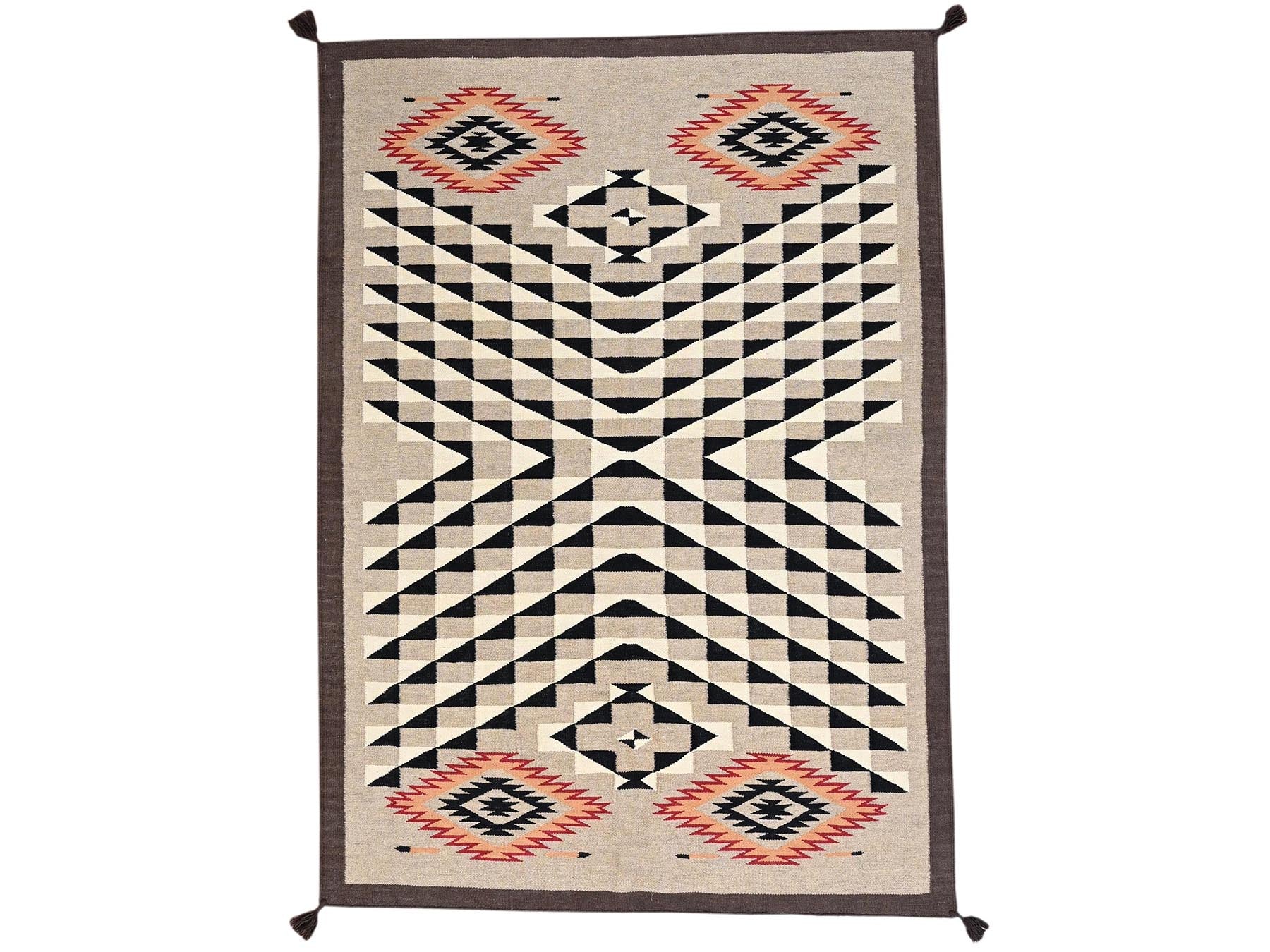 Brown 5'1" x 7'2" Flat Weave Hand woven Wool Rug - Sku: O02294