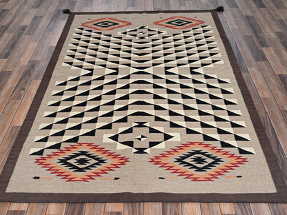 Brown 5'1" x 7'2" Flat Weave Hand woven Wool Rug - Sku: O02294