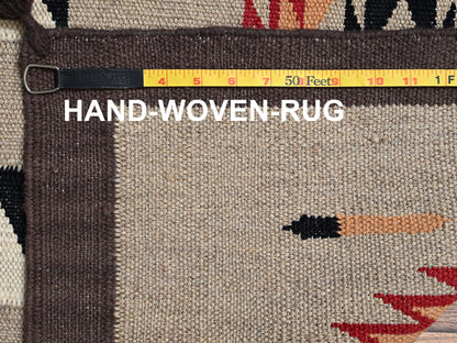 Brown 5'1" x 7'2" Flat Weave Hand woven Wool Rug - Sku: O02294