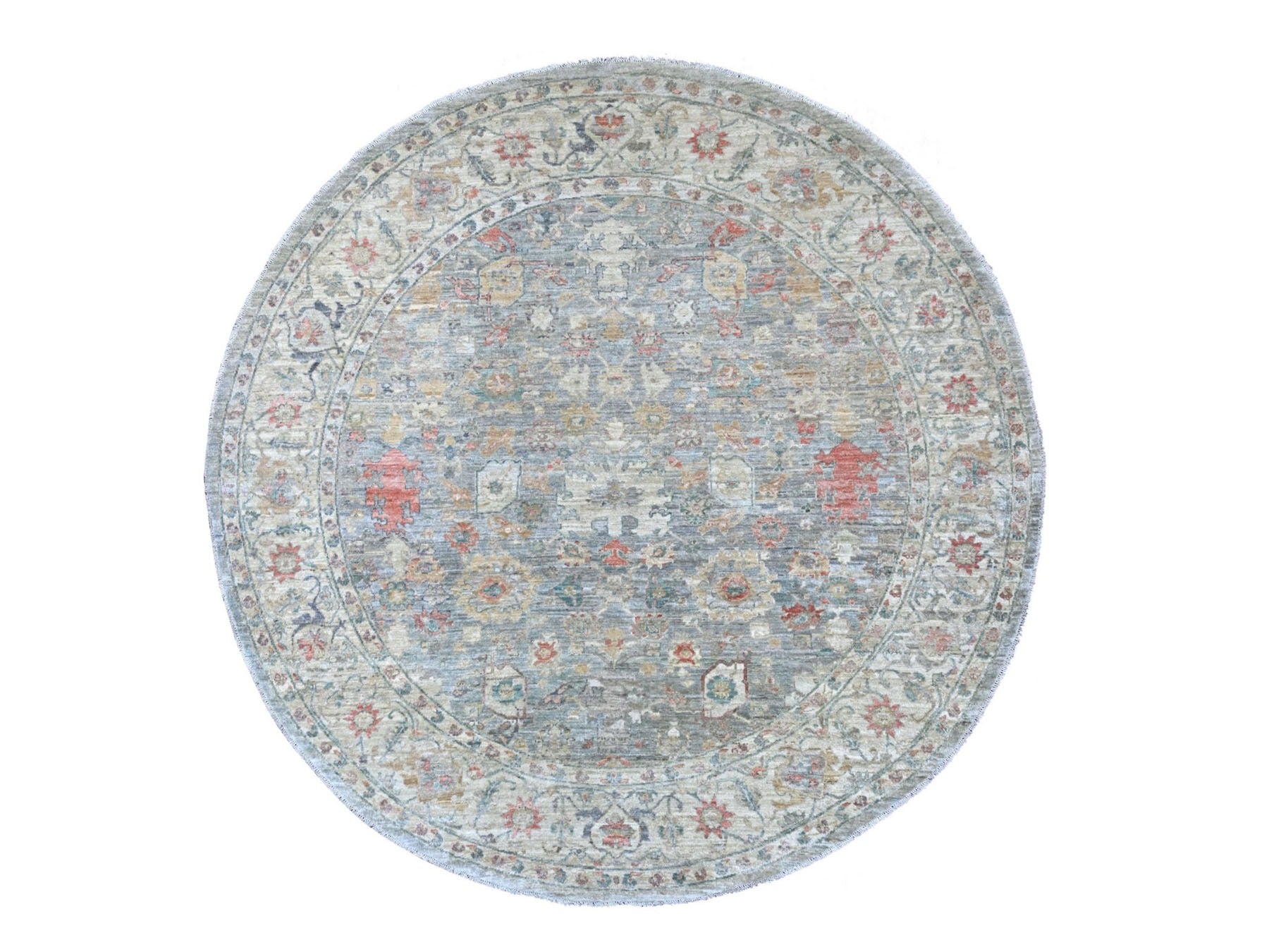 Grey 7'11" x 7'11" Oushak And Peshawar Hand knotted Wool Rug - Sku: O022959