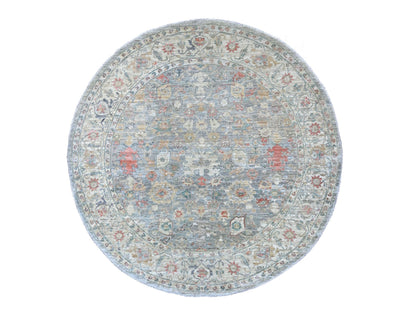 Grey 7'11" x 7'11" Oushak And Peshawar Hand knotted Wool Rug - Sku: O022959